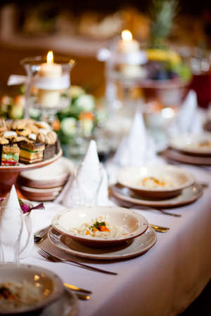Reception tables beautifully decorated ready for wedding - Bride and Groom. Luxury concept