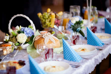 Reception tables beautifully decorated ready for wedding - Bride and Groom. Luxury concept