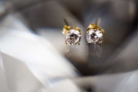 Beautiful earings jewellery of the Bride before wedding - romantic detailの写真素材