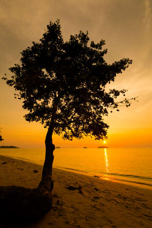 Summer sunset landscape on tropical koh Chang island  in Thailand. Seascape taken on Kai Bae beach.の写真素材