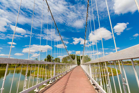 Beautiful view taken on bridge in Udon Thani in northern Thailand. Cityscape with beautiful nature and architecture in south east Asia.の写真素材