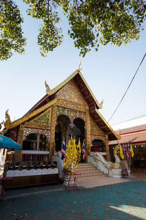 Beautiful buddhist Wat Dab Phai temple in Chiang Mai in northern Thailand. Cityscape with beautiful...