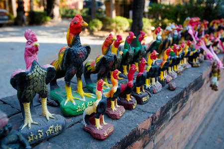 Beautiful buddhist Wat Lok Molee temple in Chiang Mai in northern Thailand. Cock sculptures in south east Asia.の写真素材