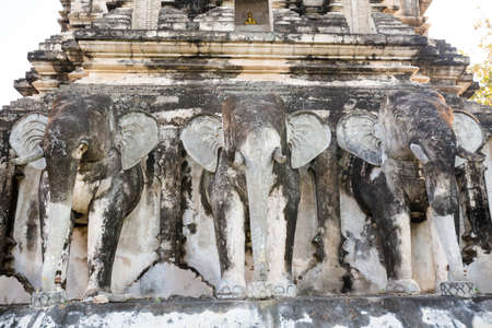 Beautiful buddhist Wat Chian Man temple in Chiang Mai in northern Thailand. Cityscape with beautiful religion architecture and elephant sculpture in south east Asia.の写真素材