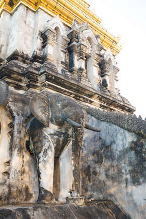 Beautiful buddhist Wat Chian Man temple in Chiang Mai in northern Thailand. Cityscape with beautiful religion architecture and elephant sculpture in south east Asia.の写真素材