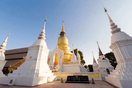 Beautiful buddhist Wat Suandok white temple in Chiang Mai in northern Thailand. Cityscape with old religion architecture in south east Asia.の写真素材