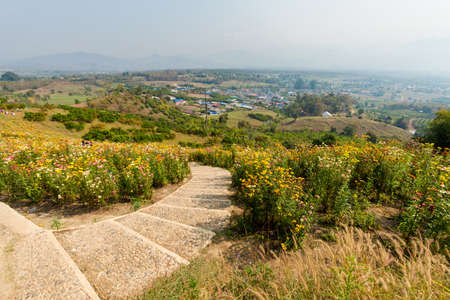 Beautiful landscape from Yun Lai viewpoint taken above  Santichon chinese town close to touristic Pai village in north Thailand. Mountain view in south east Asia.の写真素材