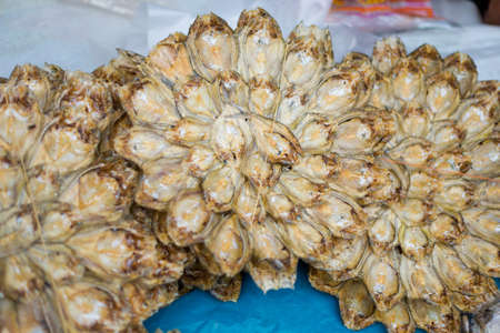 Thai dried salty fishes on market. Traditional asian food.