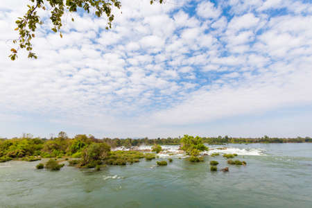 Big Khone Phapheng waterfall - don phapheng, don khong, si phan don on four thousand islands in Laos. Landscape of nature in south east asia during summer.の写真素材