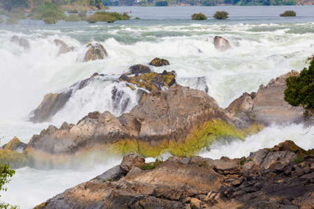 Big Khone Phapheng waterfall - don phapheng, don khong, si phan don on four thousand islands in Laos. Landscape of nature in south east asia during summer.の写真素材
