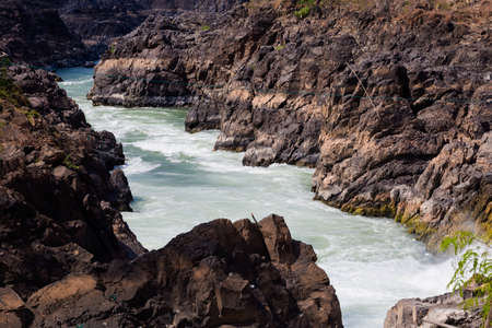 Big Li Phi waterfall in Laos - Tat Somphamit, don khone, si phan don on four thousand islands in Laos. Landscape of nature in south east asia during summer.の写真素材