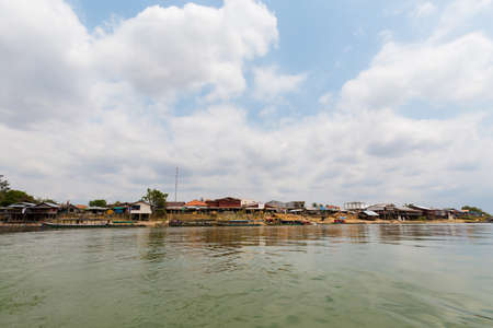 Port on Don Det island in south Laos. Landscape of nature taken on four thousands islands Si Phan Don on Mekhong river in south east asia during summer.の写真素材