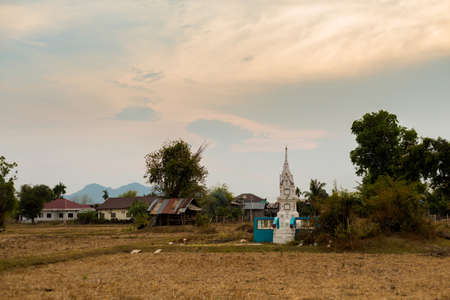Calm village scenery of Don Det island in south Laos. Landscape of nature taken on four thousands islands Si Phan Don on Mekhong river in south east asia during summer.の写真素材