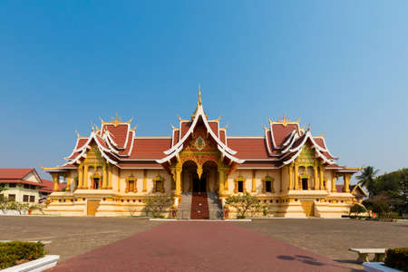 Amazing Wat Pha that Luang temple - the Great Stupa in capital city Vientiane in Laos. History and religius symbols of south east Asia.のeditorial素材