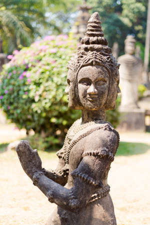 Touristic Xieng Khuan Buddha park in capital city Vientiane in Laos. History and religius symbols of...