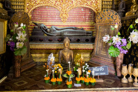 Amazing Wat Xieng Thong temple in touristic Luang Prabang in Laos. History and religius symbols of south east Asia.のeditorial素材