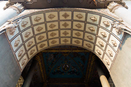 French Patuxai victory monument in capital city Vientiane in Laos. History symbols of south east Asia.のeditorial素材
