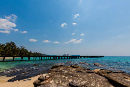 Summer landscape on tropical Koh Kood island in Thailand. Landscape with sea taken from Ao Tapao beach.の写真素材