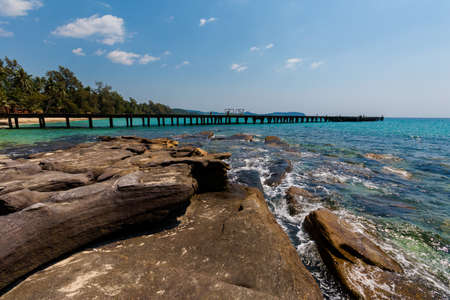 Summer landscape on tropical Koh Kood island in Thailand. Landscape with sea taken from Ao Tapao beach.の写真素材