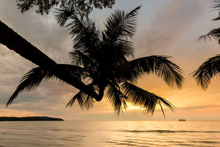 Summer landscape on tropical koh Kood island in Thailand. Colorful sunset panorama taken on Klong Chao.の写真素材