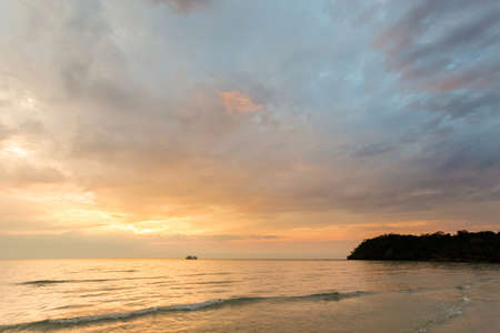 Summer landscape on tropical Koh Kood island in Thailand. Colorful sunset panorama taken on Klong Chao.の写真素材