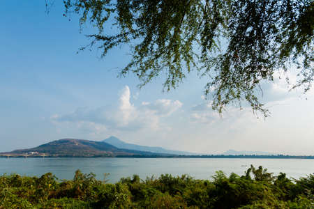 Beautiful view taken i Pakse city in south Laos. Ladscape with Mekhong river in south east Asia.の写真素材