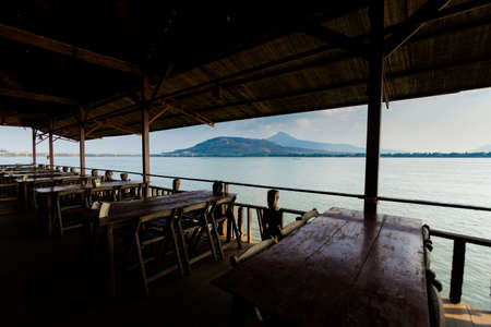 Beautiful view taken i Pakse city in south Laos. Ladscape with Mekhong river in south east Asia.の写真素材