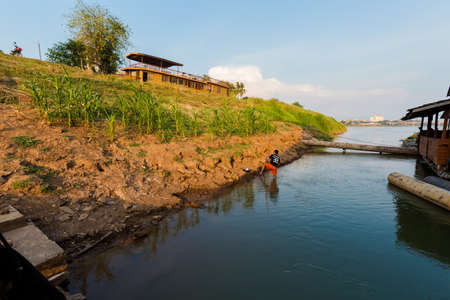 Beautiful view taken i Pakse city in south Laos. Sunset ladscape with Mekhong river in south east Asia.のeditorial素材