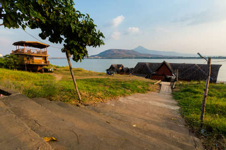 Beautiful view taken i Pakse city in south Laos. Sunset ladscape with Mekhong river in south east Asia.の写真素材