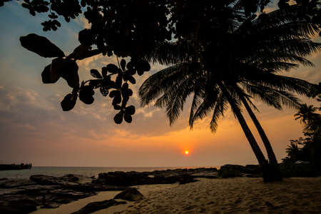 Summer landscape on tropical koh Kood island  in Thailand. Landscape with sea taken from Ao Tapao beach during sunset.の写真素材