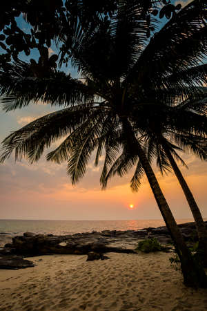 Summer landscape on tropical koh Kood island  in Thailand. Landscape with sea taken from Ao Tapao beach during sunset.の写真素材