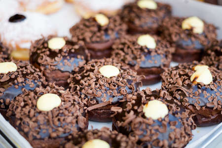 Fresh prepared asian doughnuts. Traditional thai sweets made of fresh ingredients.