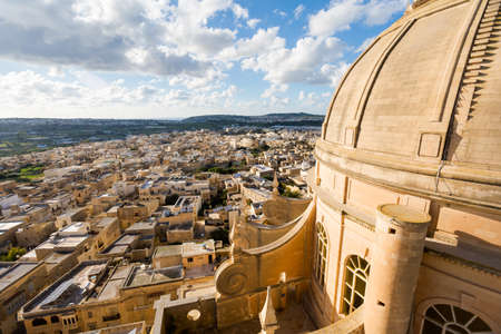 Panorama of the city from Church of Saint John The Baptis on Gozo island. Sacral architecture of Malta.の写真素材