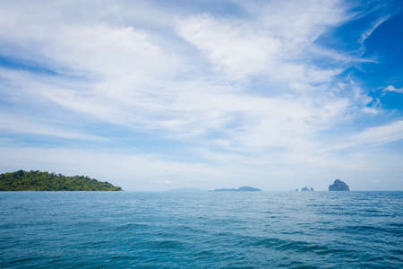 Summer seascape on tropical koh Kradan island  in Thailand. Landscape taken on main long sunrise beach with blue sky and white sand.の写真素材