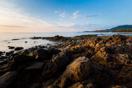 Summer seascape on tropical koh Lanta  island in Thailand. Landscape taken on Long Beach with blue skyの写真素材