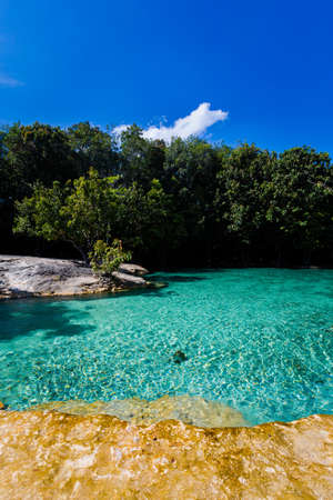 View on Emerald Pool in Krabi in southern Thailand. Landscape taken in beautiful Thung Teao forest national park in south east Asia.の写真素材