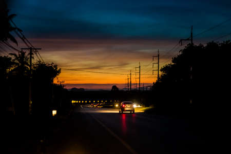 View on main road in Krabi in southern Thailand. Landscape taken during sunset in south east Asia.