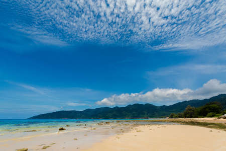 Landscape with coral reef on tropical Tioman island in Malaysia. Beautiful seascape of south east...
