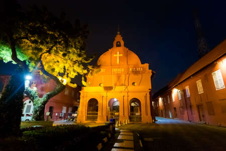 Beautiful colonial christian church in Malacca city in Malaysia. Beautiful architecture in south east Asia.の写真素材