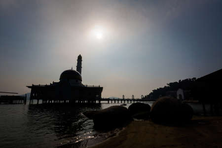 Beautiful architecture of floating mosque on Pangkor island in Malaysia. Beautiful sacral building in south east Asia.の写真素材