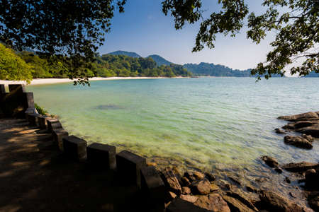 Teluk Nipah coral beach on Pangkor island in Malaysia. Beautiful landscape with sea  taken in south east Asia.の写真素材