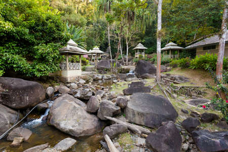 Stinky Durian Perangin waterfall on tropical Langkawi island in Malaysia. Beautiful nature of south east asia.の写真素材