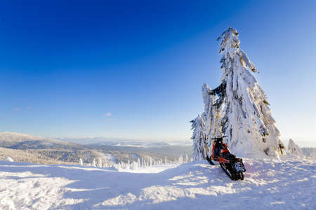 Beautiful panorama taken in polish mountains Beskidy on the way to Rysianka during snowy winter. Landscape  captured during trekking.の写真素材