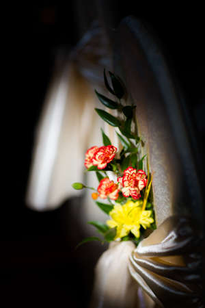 Christian detaill - church decoration for wedding marriage ceremony. Romantic floral concept.の写真素材