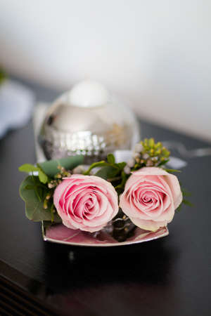 Beautiful grooms flower detail before wedding - romantic buttonhole bouquet