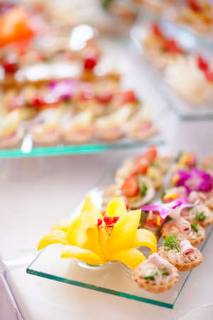 Reception buffet tables with regional food from Poland. Luxury conceptの写真素材