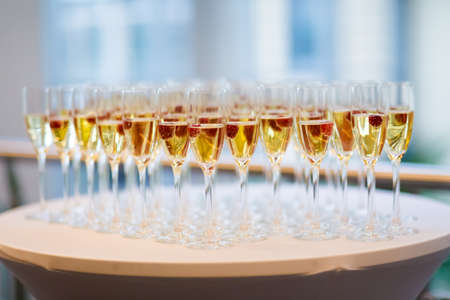 Wedding sparkling wine, champagne detail - traditional toast inviting to Bride and Groom.