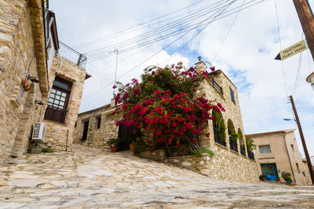 Beautiful architecture of mountain village Skarinu. Cityscape taken on Cyprus island.の写真素材
