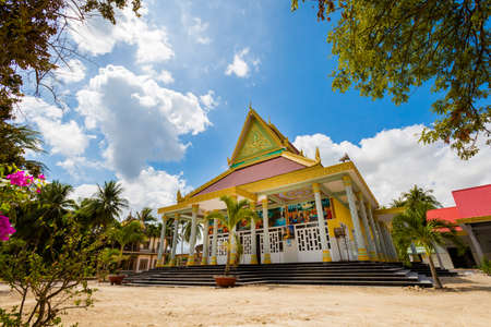 Architecture of beautiful khmer temple Chua Khmer Xuan Phu Binh Minh in Tinh Bien, Mekong Deltaの写真素材