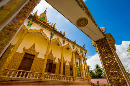 Architecture of beautiful khmer temple Chua Khmer Xuan Phu Binh Minh in Tinh Bien, Mekong Deltaの写真素材